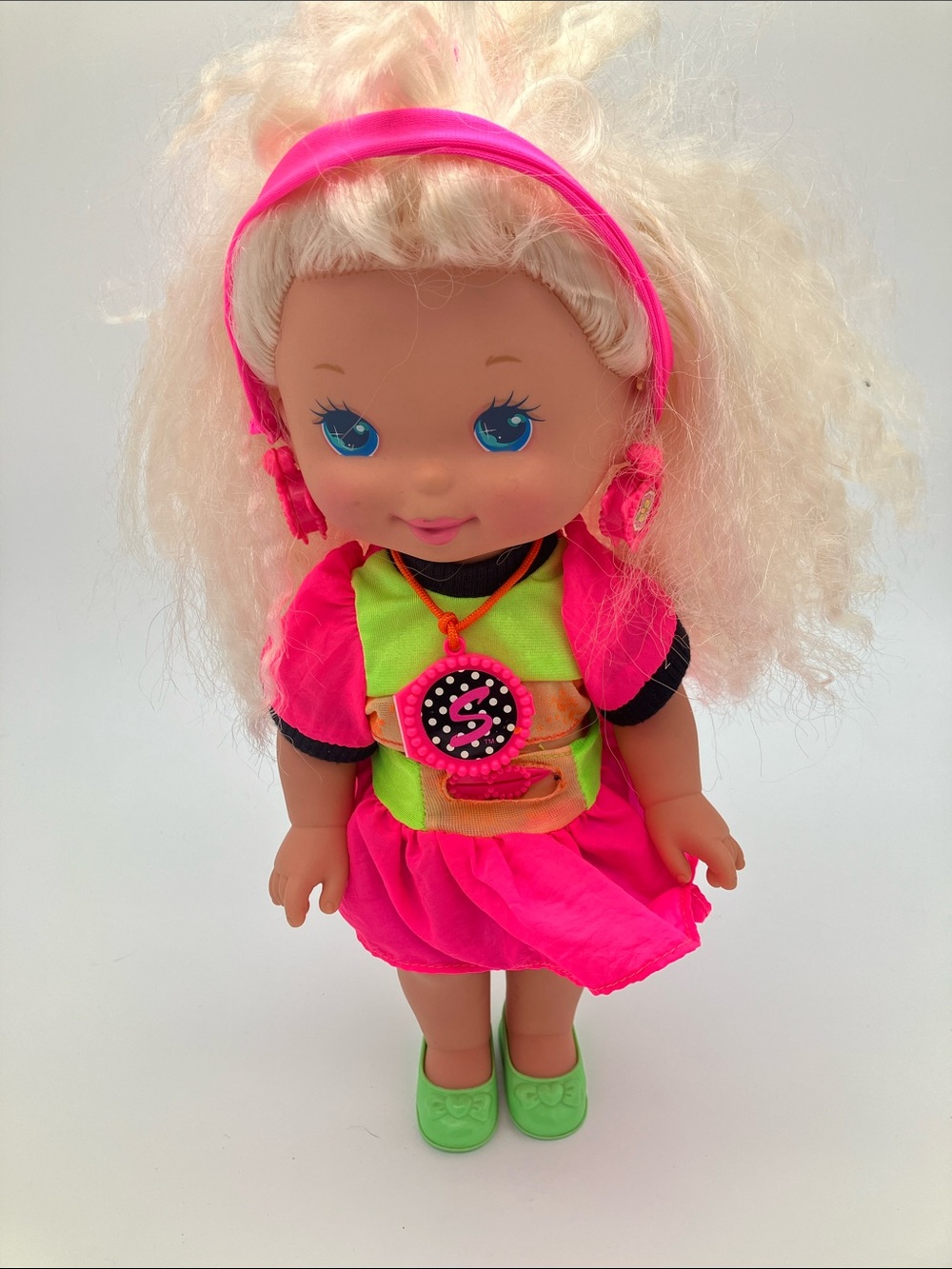 Vintage 1992 Mattel Sally Secrets Doll Neon Pink Crimp Hair Secret Stickers Toy